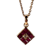Load image into Gallery viewer, Ruby Diamond 18K Yellow Gold Angled Square Cluster Pendant