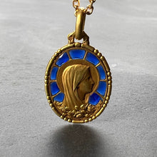 Load image into Gallery viewer, French Virgin Mary Plique A Jour Enamel 18K Yellow Gold Charm Pendant