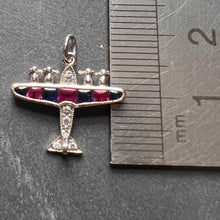 Load image into Gallery viewer, Art Deco Airplane Platinum Diamond Sapphire Ruby Charm Pendant