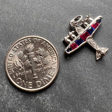 Load image into Gallery viewer, Art Deco Airplane Platinum Diamond Sapphire Ruby Charm Pendant
