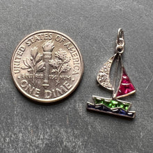 Load image into Gallery viewer, Art Deco Yacht Sailboat Platinum Diamond Sapphire Ruby Peridot Charm Pendant