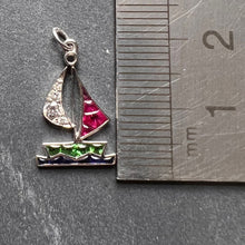 Load image into Gallery viewer, Art Deco Yacht Sailboat Platinum Diamond Sapphire Ruby Peridot Charm Pendant