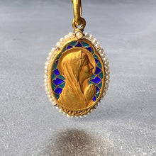 Load image into Gallery viewer, French Sellier Virgin Mary 18K Yellow Gold Enamel Pearl Pendant Necklace