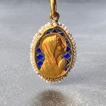 Load image into Gallery viewer, French Sellier Virgin Mary 18K Yellow Gold Enamel Pearl Pendant Necklace