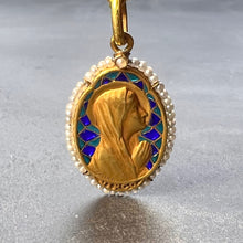 Load image into Gallery viewer, French Sellier Virgin Mary 18K Yellow Gold Enamel Pearl Pendant Necklace