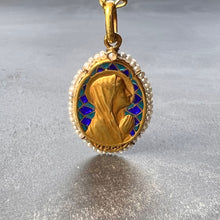 Load image into Gallery viewer, French Sellier Virgin Mary 18K Yellow Gold Enamel Pearl Pendant Necklace