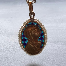 Load image into Gallery viewer, French Sellier Virgin Mary 18K Yellow Gold Enamel Pearl Pendant Necklace