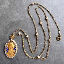 Load image into Gallery viewer, French Sellier Virgin Mary 18K Yellow Gold Enamel Pearl Pendant Necklace