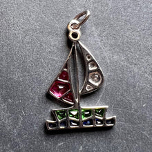 Load image into Gallery viewer, Art Deco Yacht Sailboat Platinum Diamond Sapphire Ruby Peridot Charm Pendant