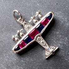 Load image into Gallery viewer, Art Deco Airplane Platinum Diamond Sapphire Ruby Charm Pendant
