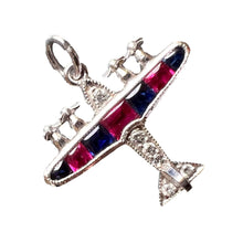 Load image into Gallery viewer, Art Deco Airplane Platinum Diamond Sapphire Ruby Charm Pendant