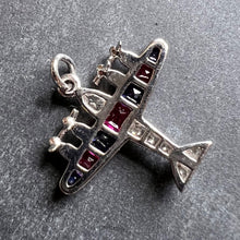 Load image into Gallery viewer, Art Deco Airplane Platinum Diamond Sapphire Ruby Charm Pendant