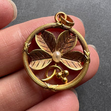 Load image into Gallery viewer, French Lucky Shamrock Four Leaf Clover 18K Yellow Gold Pearl Charm Pendant