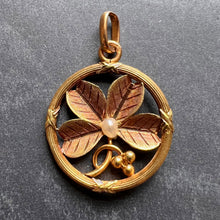 Load image into Gallery viewer, French Lucky Shamrock Four Leaf Clover 18K Yellow Gold Pearl Charm Pendant