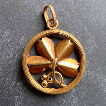 Load image into Gallery viewer, French Lucky Shamrock Four Leaf Clover 18K Yellow Gold Pearl Charm Pendant