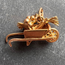 Load image into Gallery viewer, French Wheelbarrow with Flowers 18K Yellow Gold Charm Pendant