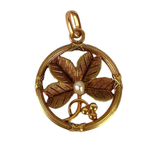 Load image into Gallery viewer, French Lucky Shamrock Four Leaf Clover 18K Yellow Gold Pearl Charm Pendant