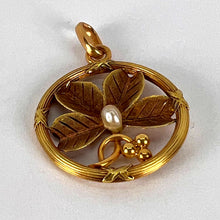 Load image into Gallery viewer, French Lucky Shamrock Four Leaf Clover 18K Yellow Gold Pearl Charm Pendant
