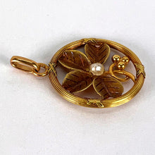 Load image into Gallery viewer, French Lucky Shamrock Four Leaf Clover 18K Yellow Gold Pearl Charm Pendant