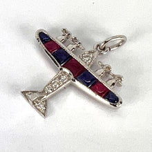 Load image into Gallery viewer, Art Deco Airplane Platinum Diamond Sapphire Ruby Charm Pendant