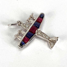 Load image into Gallery viewer, Art Deco Airplane Platinum Diamond Sapphire Ruby Charm Pendant