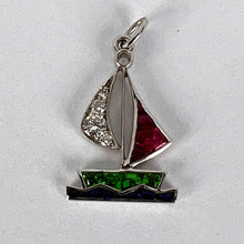 Load image into Gallery viewer, Art Deco Yacht Sailboat Platinum Diamond Sapphire Ruby Peridot Charm Pendant