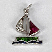 Load image into Gallery viewer, Art Deco Yacht Sailboat Platinum Diamond Sapphire Ruby Peridot Charm Pendant