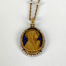 Load image into Gallery viewer, French Sellier Virgin Mary 18K Yellow Gold Enamel Pearl Pendant Necklace