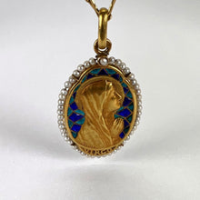 Load image into Gallery viewer, French Sellier Virgin Mary 18K Yellow Gold Enamel Pearl Pendant Necklace