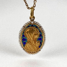 Load image into Gallery viewer, French Sellier Virgin Mary 18K Yellow Gold Enamel Pearl Pendant Necklace