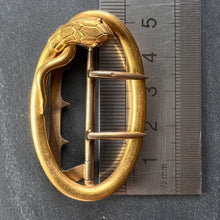 Load image into Gallery viewer, French 18K Yellow Gold Silver Garnet Snake Belt Buckle