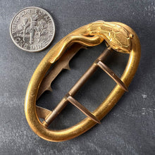 Load image into Gallery viewer, French 18K Yellow Gold Silver Garnet Snake Belt Buckle