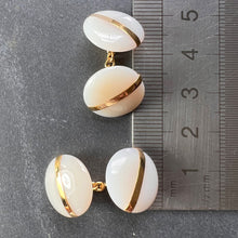 Load image into Gallery viewer, French 18K Yellow Gold White Agate Stripe Cufflinks