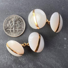 Load image into Gallery viewer, French 18K Yellow Gold White Agate Stripe Cufflinks
