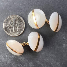 Load image into Gallery viewer, French 18K Yellow Gold White Agate Stripe Cufflinks