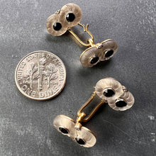 Load image into Gallery viewer, French Rock Crystal Onyx and Diamond 18K Yellow Gold Platinum Cufflinks