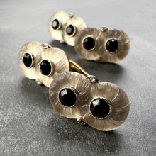 Load image into Gallery viewer, French Rock Crystal Onyx and Diamond 18K Yellow Gold Platinum Cufflinks
