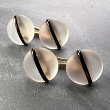 Load image into Gallery viewer, French 18K Yellow Gold Rock Crystal Enamel Stripe Cufflinks