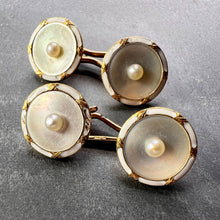 Load image into Gallery viewer, French 18K Yellow Gold Pearl, Mother of Pearl and Enamel Cufflinks