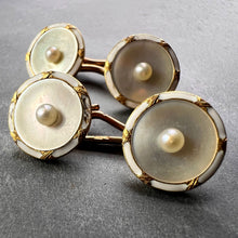 Load image into Gallery viewer, French 18K Yellow Gold Pearl, Mother of Pearl and Enamel Cufflinks
