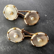 Load image into Gallery viewer, French 18K Yellow Gold Pearl, Mother of Pearl and Enamel Cufflinks