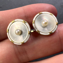 Load image into Gallery viewer, French 18K Yellow Gold Pearl, Mother of Pearl and Enamel Cufflinks