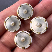 Load image into Gallery viewer, French 18K Yellow Gold Pearl, Mother of Pearl and Enamel Cufflinks