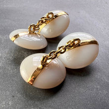 Load image into Gallery viewer, French 18K Yellow Gold White Agate Stripe Cufflinks