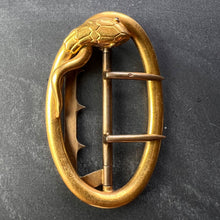 Load image into Gallery viewer, French 18K Yellow Gold Silver Garnet Snake Belt Buckle