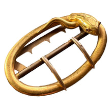 Load image into Gallery viewer, French 18K Yellow Gold Silver Garnet Snake Belt Buckle