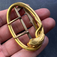 Load image into Gallery viewer, French 18K Yellow Gold Silver Garnet Snake Belt Buckle