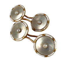 Load image into Gallery viewer, French 18K Yellow Gold Pearl, Mother of Pearl and Enamel Cufflinks
