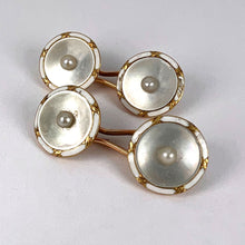 Load image into Gallery viewer, French 18K Yellow Gold Pearl, Mother of Pearl and Enamel Cufflinks