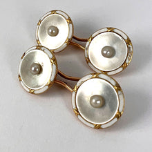 Load image into Gallery viewer, French 18K Yellow Gold Pearl, Mother of Pearl and Enamel Cufflinks